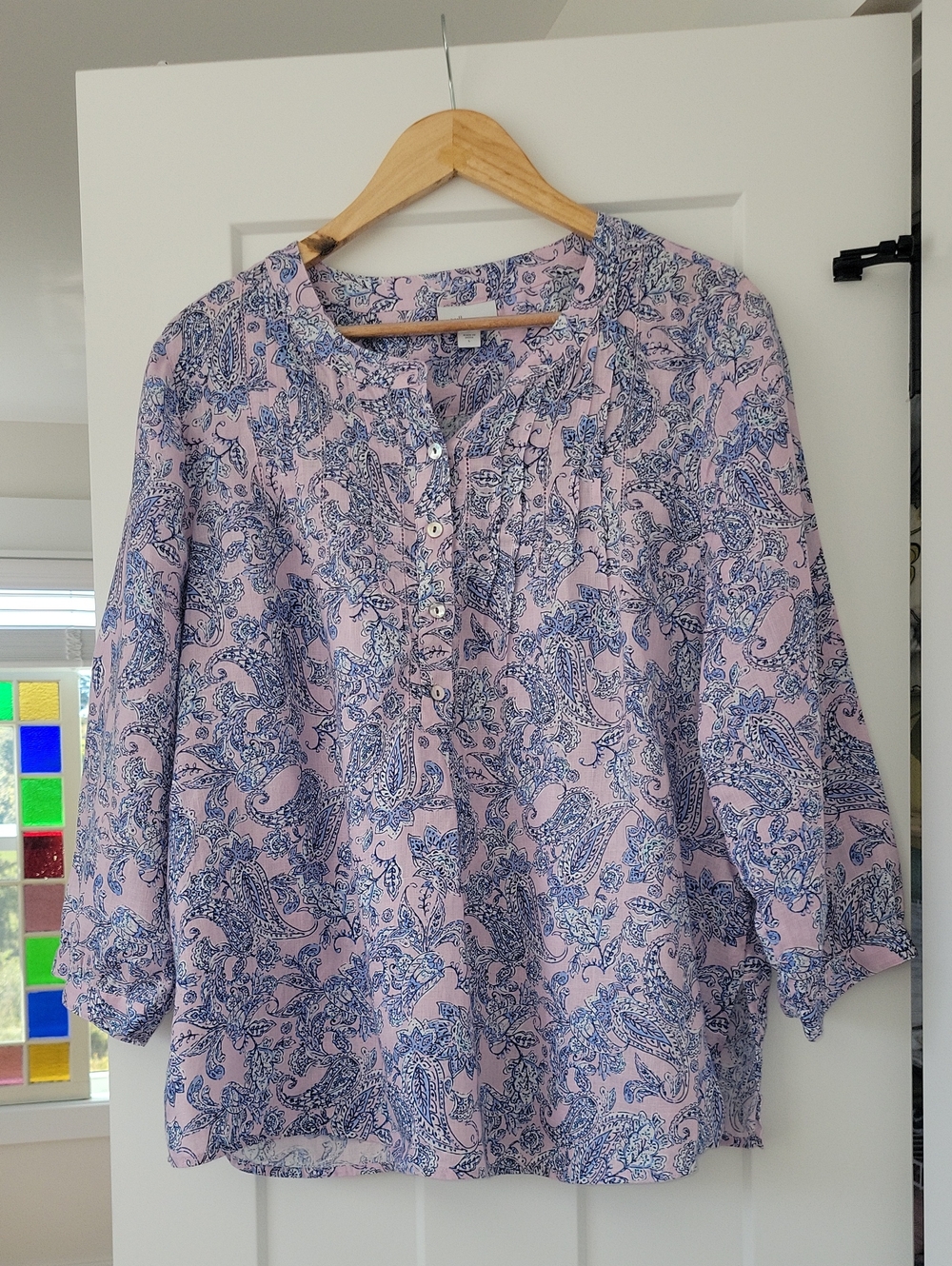 J. Jill Linen Pink and Blue Paisley Button-Front Blouse
